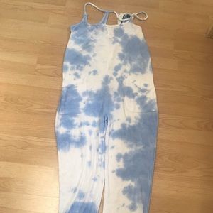 White and blue tie dye jumpsuit